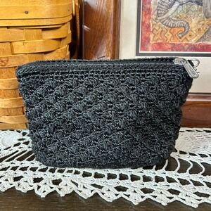 The Sak Black Crochet Coin Purse Zipper Pouch Small Cosmetic Bag